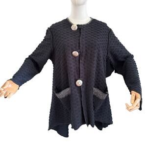 Hand jive Chenille Boho Wearable Art black jacket handmade size XS oversized